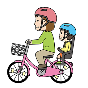 ヘルメット着用で自転車に乗る親子の絵